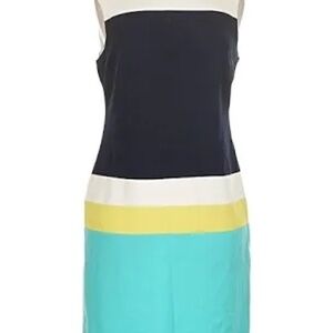 Roz & Ali Black and White Color Block Midi Dress Stripes Fully Lined Zipper Back